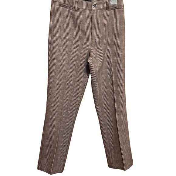 PAIGE‎ CLAUDINE PANTS SZ 4 HOUNDSTOOTH PLAID HI WAIST PREPPY BEIGE CORDOVAN NWT - Picture 1 of 8